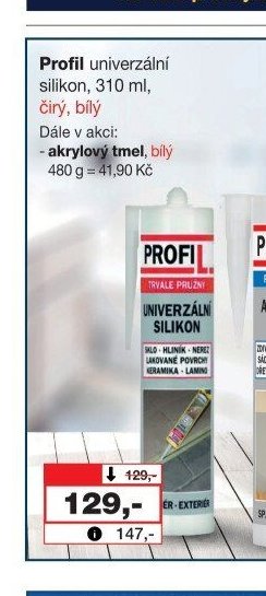 Profil univerzální silikon, 310 ml, čirý, bílý