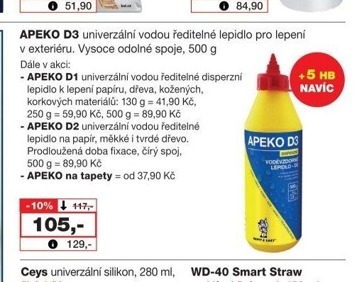 APEKO D3 univerzální vodou ředitelné lepidlo