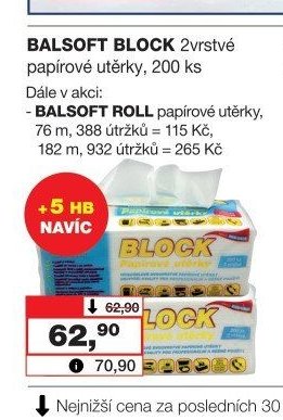 BALSOFT BLOCK 2vrstvé papírové utěrky, 200 ks