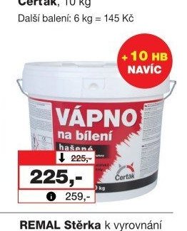 VÁPNO na bílení hašené Čerťák, 10 kg