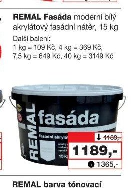 REMAL Fasáda moderní bílý akrylátový fasádní nátěr, 15 kg