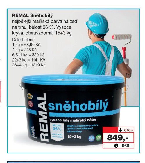 REMAL Sněhobílý vysoce bílý malířský nátěr, 15+3 kg