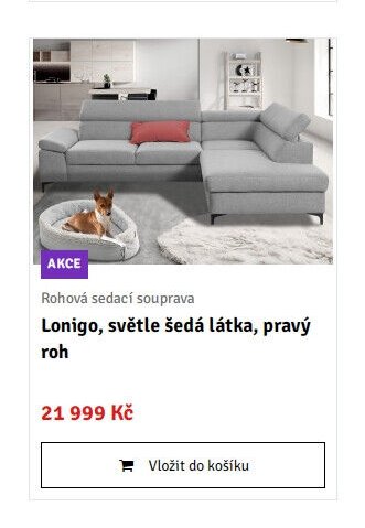 Lonigo, světle šedá látka, pravý roh
