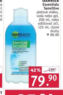 GARNIER Essentials Sensitive pleťové mléko, voda nebo gel, 200 ml