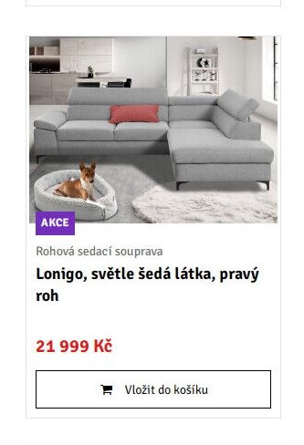 Rohová sedací souprava Lonigo, světle šedá látka, pravý roh