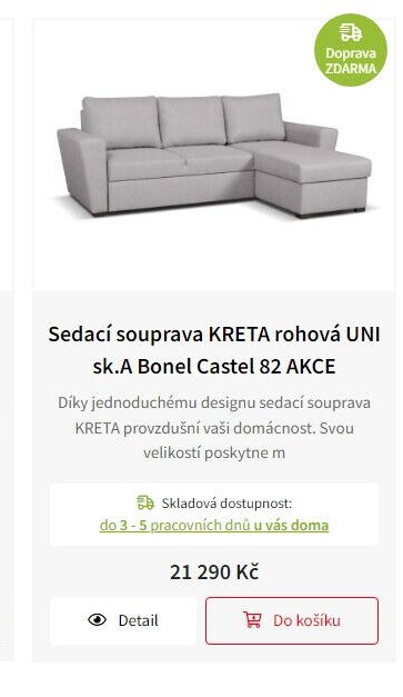 Sedací souprava KRETA rohová UNI sk.A Bonel Castel 82 AKCE