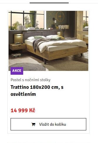 Postel s nočními stolky Trattino 180x200 cm, s osvětlením