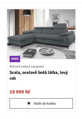Rohová sedací souprava Scala, ocelově šedá látka, levý roh