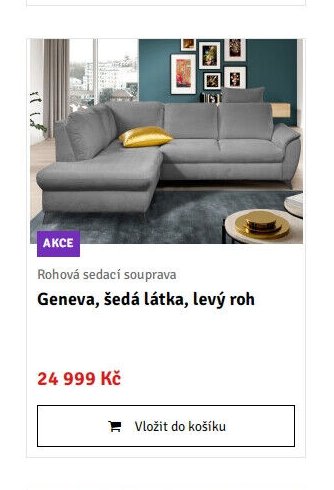 Rohová sedací souprava Geneva, šedá látka, levý roh