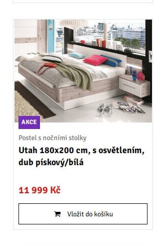 Postel s nočními stolky Utah 180x200 cm, s osvětlením, dub pískový/bílá