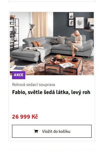 Rohová sedací souprava Fabio, světle šedá látka, levý roh