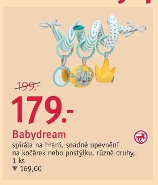Babydream spirála na hraní, snadné upevnění na kočárek nebo postýlku, různé druhy, 1 ks