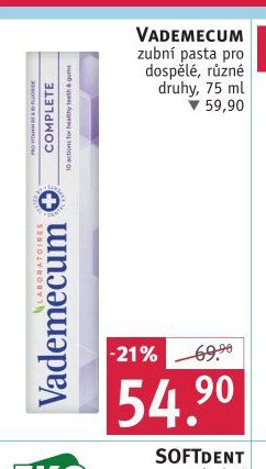 Vademecum zubní pasta pro dospělé, různé druhy, 75 ml