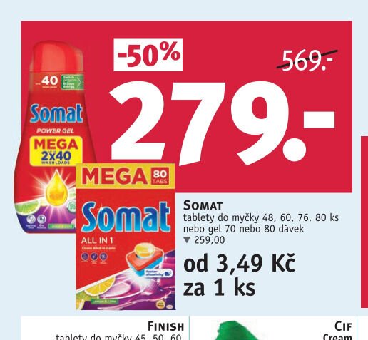 SOMAT tablety do myčky 48, 60, 76, 80 ks nebo gel 70 nebo 80 dávek