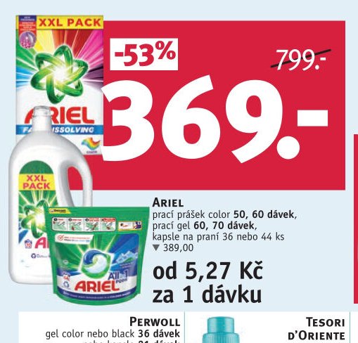 Ariel prací prášek color, prací gel, kapsle