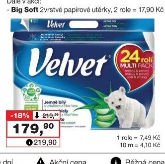 Velvet 3vrstvý toaletní papír, 18,3 m, 24 rolí - Barvy a laky drogerie aktualniletaky.eu