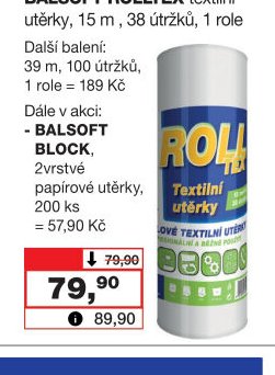 BALSOFT ROLLTEX textilní utěrky, 15 m , 38 útržků, 1 role