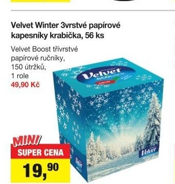 Velvet Winter 3vrstvé papírové kapesníky krabička