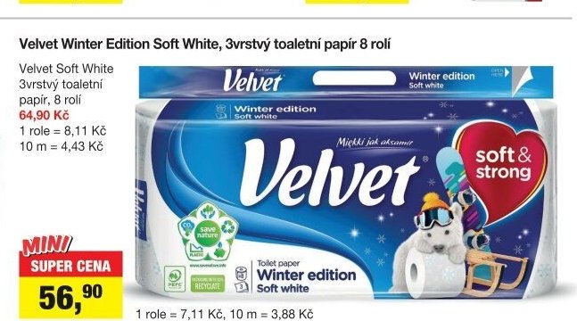 Velvet Winter Edition Soft White, 3vrstvý toaletní papír