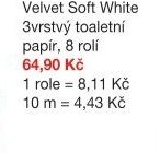 Velvet Soft White 3vrstvý toaletní papír