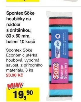 Spontex Söke houbičky na nádobí s drátěnkou, 80 x 60 mm, balení 10 kusů