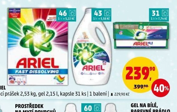 ARIEL prací prášek 2,53 kg, gel 2,15 l, kapsle 31 ks - Penny Market aktualniletaky.eu