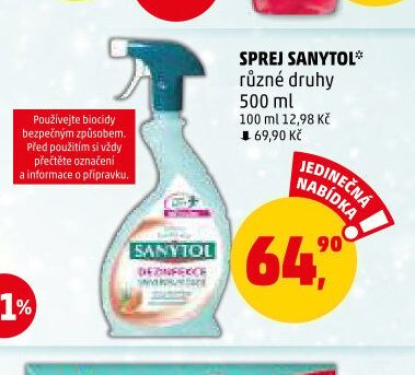 SPREJ SANYTOL různé druhy 500 ml - Penny Market aktualniletaky.eu