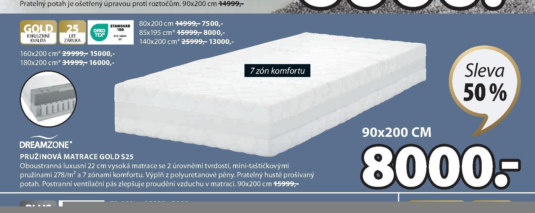 DREAMZONE PRUŽINOVÁ MATRACE GOLD S25 - Jysk aktualniletaky.eu