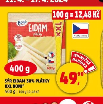 Sýr Eidam 30% plátky XXL Boni 400 g - Penny Market aktualniletaky.eu