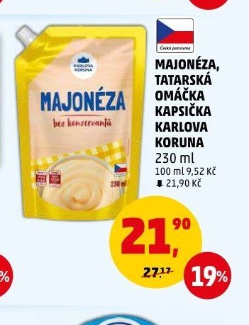 MAJONÉZA, TATARSKÁ OMÁČKA KAPSIČKA KARLOVA KORUNA - Penny Market aktualniletaky.eu