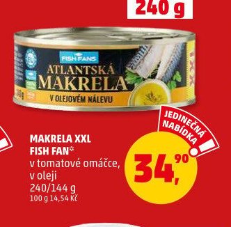 MAKRELA XXL FISH FAN v tomatové omáčce, v oleji 240/144 g - Penny Market aktualniletaky.eu