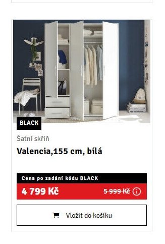Šatní skříň Valencia, 155 cm, bílá