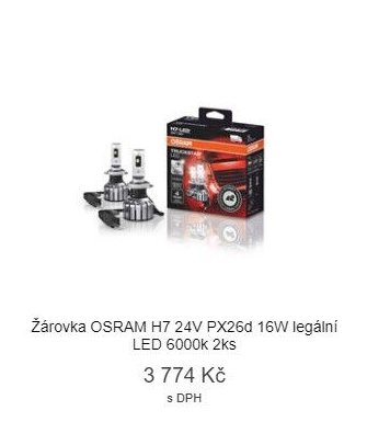 Žárovka OSRAM H7 24V PX26d 16W legální LED 6000K 2ks