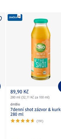 dmBio 7denní shot zázvor & kurkuma, 280 ml - dm drogerie aktualniletaky.eu