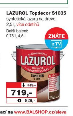 LAZUROL Topdecor S1035 syntetická lazura na dřevo, 2,5 l - Barvy a laky drogerie aktualniletaky.eu