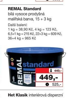 REMAL Standard bílá vysoce prodyšná malířská barva, 15 + 3 kg - Barvy a laky drogerie aktualniletaky.eu