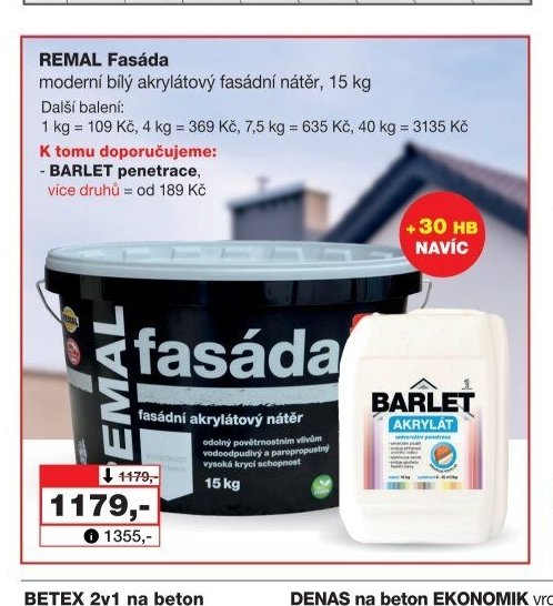 REMAL Fasáda moderní bílý akrylátový fasádní nátěr, 15 kg - Barvy a laky drogerie aktualniletaky.eu
