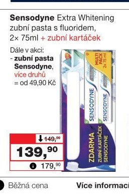 Sensodyne Extra Whitening zubní pasta s fluoridem, 2x 75ml + zubní kartáček - Barvy a laky drogerie aktualniletaky.eu