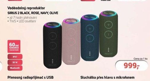 Sencor Voděodolný reproduktor SIRIUS 2 BLACK, ROSE, NAVY, OLIVE - Planeo aktualniletaky.eu