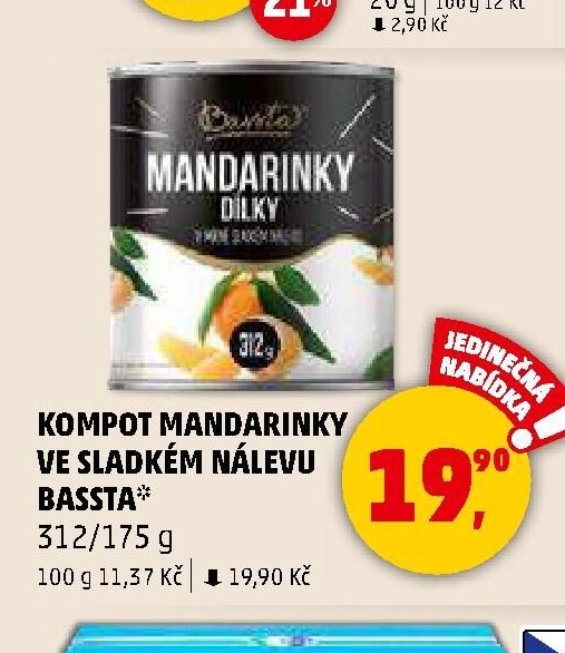 KOMPOT MANDARINKY VE SLADKÉM NÁLEVU BASSTA - Penny Market aktualniletaky.eu