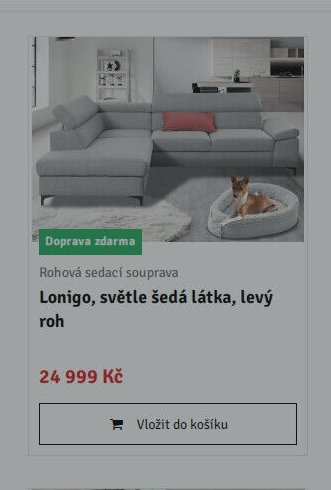 Lonigo, světle šedá látka, levý roh