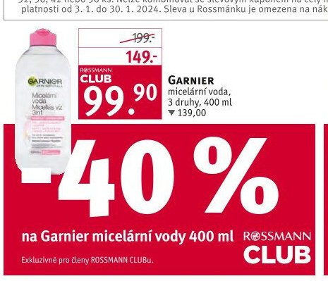 Garnier micelární voda, 3 druhy, 400 ml