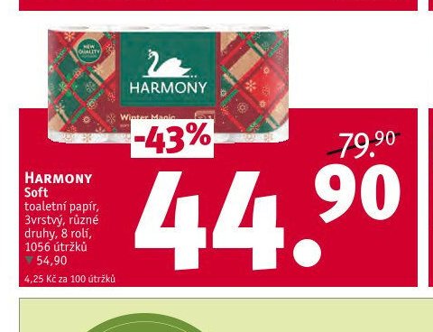 HARMONY Soft toaletní papír, 3vrstvý, různé druhy, 8 rolí