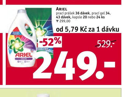 ARIEL prací prášek 36 dávek, prací gel 34, 43 dávek, kapsle 20 nebo 24 ks