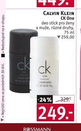 Calvin Klein CK One deo stick pro ženy a muže, různé druhy, 75 ml
