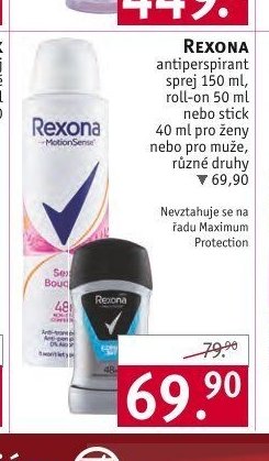 Rexona antiperspirant sprej 150 ml, roll-on 50 ml nebo stick 40 ml pro ženy nebo pro muže, různé druhy