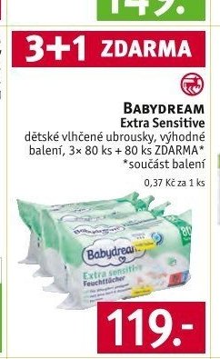 Babydream Extra Sensitive dětské vlhčené ubrousky