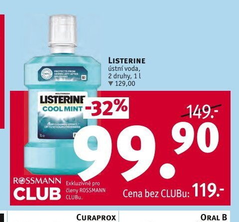 LISTERINE ústní voda, 2 druhy, 1 l