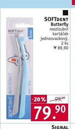 SOFTDENT Butterfly mezizubní kartáček jednosvazkový, 2 ks