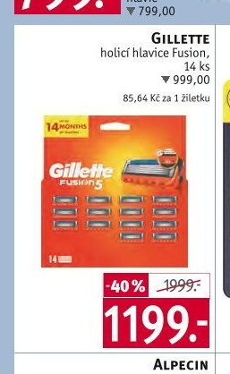 Gillette holicí hlavice Fusion, 14 ks